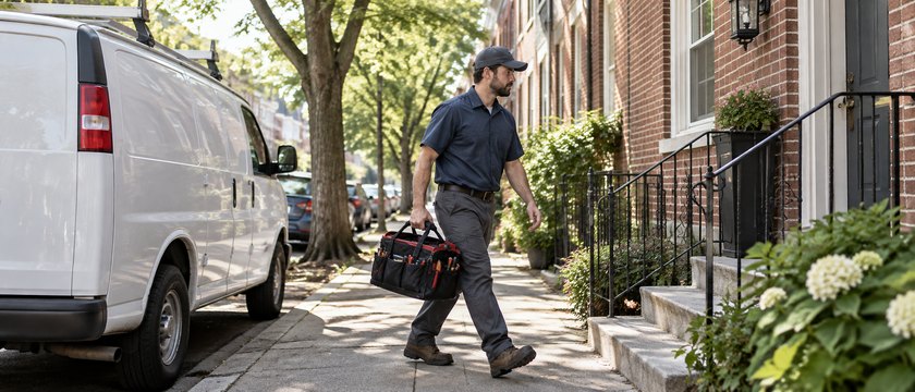 NextGen Heating and Air Conditioning technician working on a residential heating system